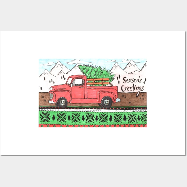 Season's Greetings Red Truck Wall Art by RuthMCreative